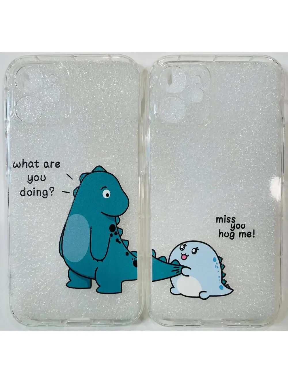 Cute Cartoon Dinosaur Clear iPhone 12/11/XR/XS/X/8/7 Phone Case Cover SET OF 2